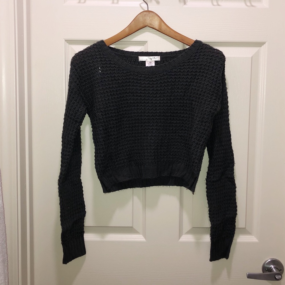 Gray Knit Cropped Sweater